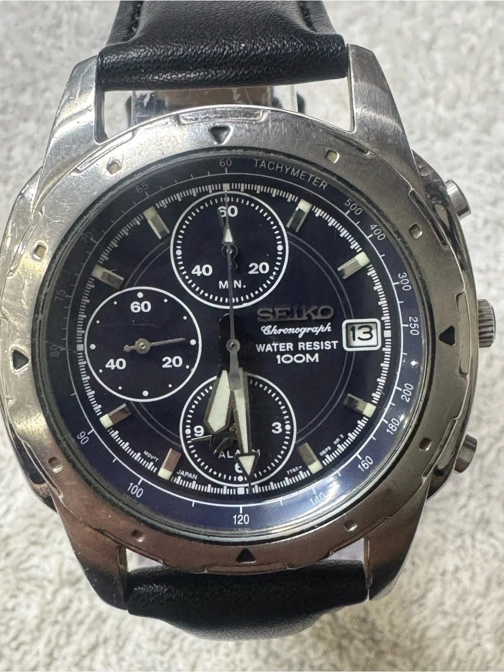 Seiko Men's Blue Dial Chronograph Watch with Black Strap